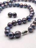 32 INCH BLUE SILVER PEARL NECKLACE + EARRING SET