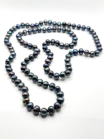 45 INCH BLUE SILVER PEARL NECKLACE