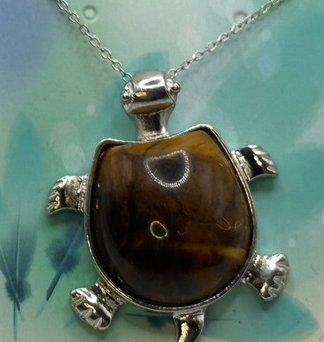 TIGER’S EYE + STERLING TURTLE PENDANT