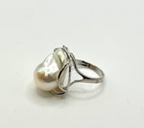 LARGE BAROQUE WHITE PEARL RING