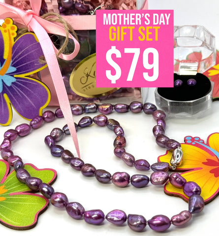 $79 MOTHER’S DAY SALE • 24” FRESHWATER PURPLE NUGGET PEARL NECKLACE + EARRING SET