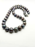 LARGE CARVED EDISON BLACK PEARL NECKLACE 22”