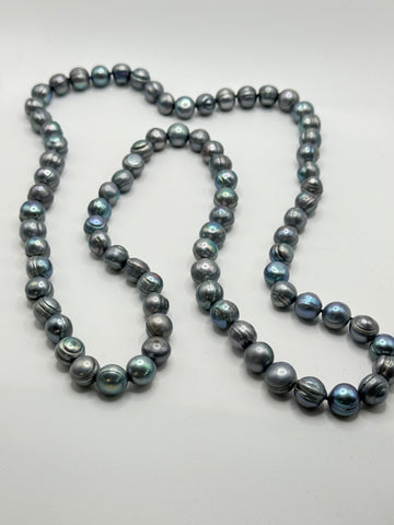 36” LARGE BLUE SILVER PEARL NECKLACE (9-11mm)
