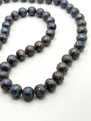 CARVED EDISON BLACK PEARL NECKLACE 22”