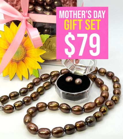 $79 MOTHER’S DAY SALE • 24” Chocolate Pearl Necklace + Earring Set