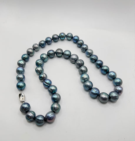 22”  LARGE BLUE SILVER PEARL NECKLACE (9-11mm)