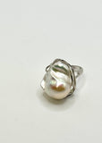 LARGE BAROQUE WHITE PEARL RING