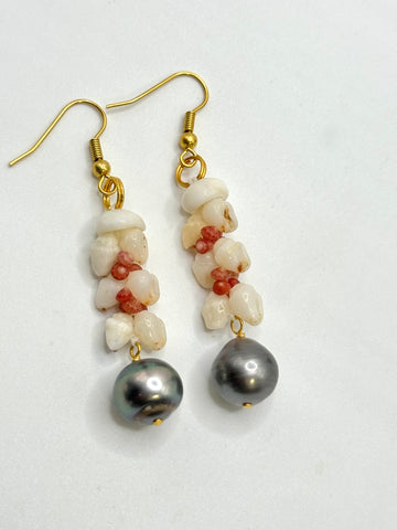 TAHITIAN PEARL NIIHAU HELECONIA EARRINGS