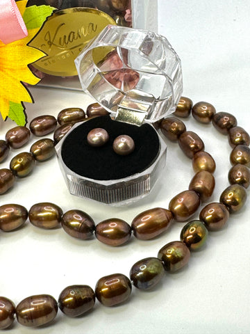 $89 CHOCOLATE PEARL NECKLACE + EARRING SET