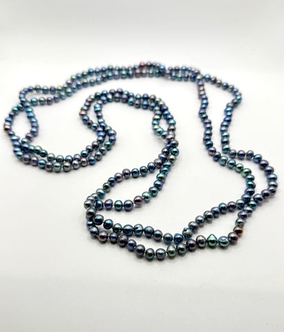 68 INCH BLUE SILVER PEARL NECKLACE