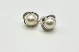 8-9mm White Pearl + Silver Stud Earrings