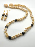 NIIHAU AND CARVED TAHITIAN PEARL NECKLACE + EARRING SET (22”)