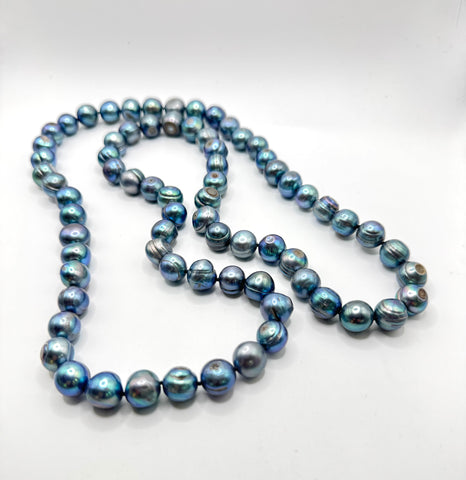 34 INCH BLUE SILVER PEARL NECKLACE