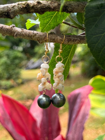 TAHITIAN PEARL + NIIHAU MOMI LENALENA PĪKAKE EARRING (10mm)