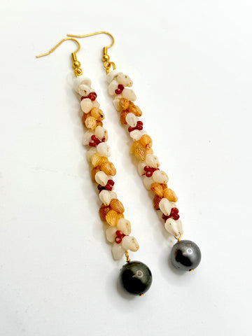LONG DELUXE NIIHAU SHELL HELECONIA + TAHITIAN PEARL (3.5”)