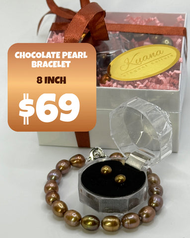 8” CHOCOLATE PEARL BRACELET + BONUS EARRING GIFT SET