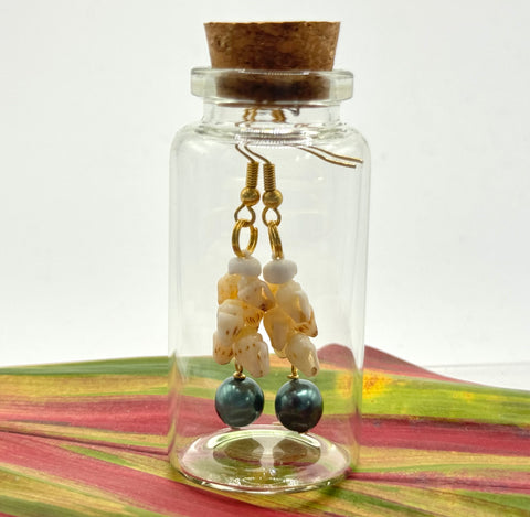 SALE! NIIHAU SHELL EARRINGS DARK GREEN PEARL IN THE BOTTLE