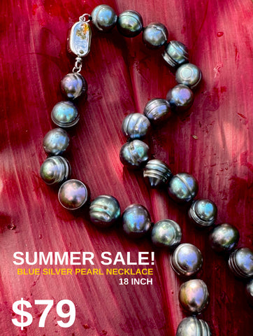 18” LARGE BLUE SILVER PEARL NECKLACE (9-11mm)