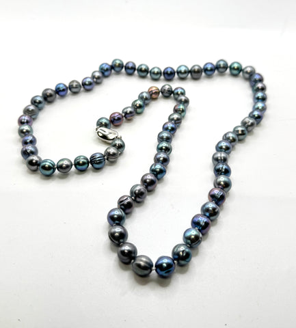 24” BLUE SILVER PEARL NECKLACE (9mm)