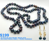 45”  PIKO LENGTH BLACK PEARL NECKLACE (9-11mm)