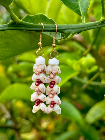 NIIHAU SHELL PINK & RED HELECONIA EARRING