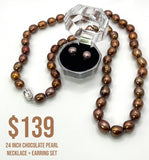 24” CHOCOLATE PEARL NECKLACE + EARRING SET
