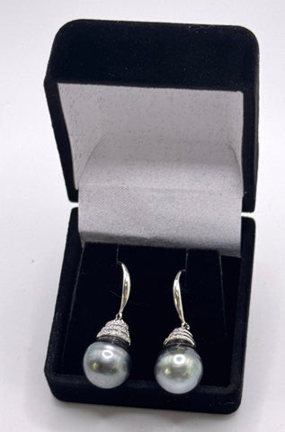TAHITIAN PEARL TEARDROP SILVER SPIRAL TOP DANGLE (9mm)