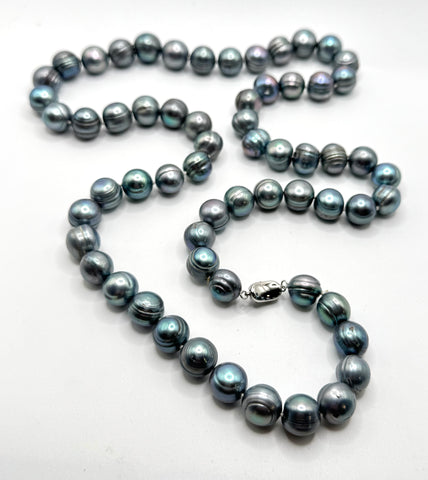 SALE! 30.5””  LARGE BLUE SILVER PEARL NECKLACE (9-11mm)