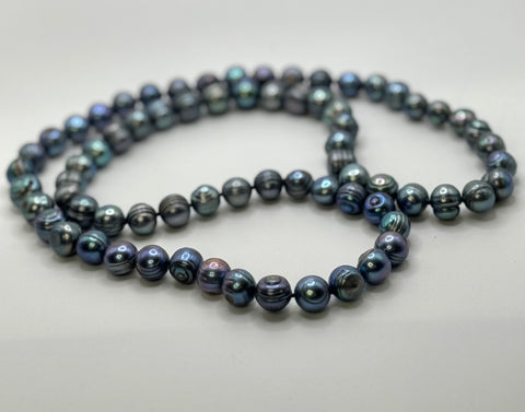 34”  BLUE SILVER PEARL NECKLACE (10-13mm)