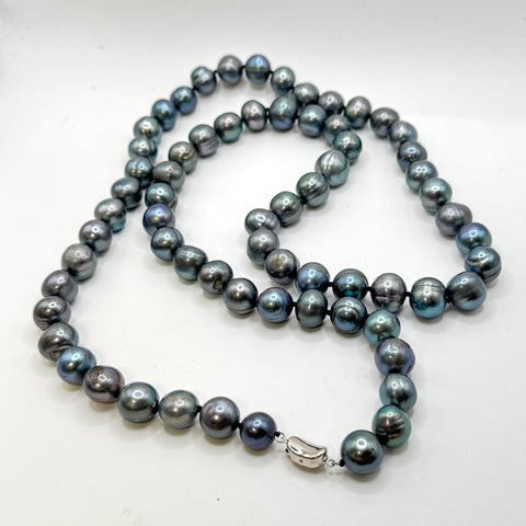 33” LARGE BLUE SILVER PEARL NECKLACE (9-11mm)