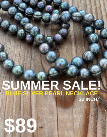 22”  LARGE BLUE SILVER PEARL NECKLACE (9-11mm)