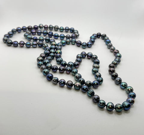 42”  BLUE SILVER PEARL NECKLACE (9-11mm)