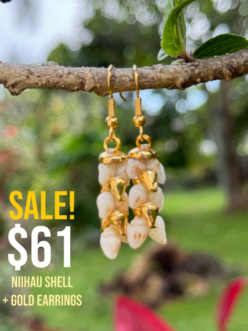 SALE $61 • NIIHAU  SHELL + 14K GOLD EARRINGS